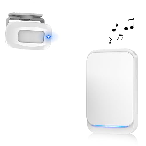 Aktivstar Sensor de Movimiento con Sonido Alarma para entradas/Sensor de Movimiento para Casa y Comercios,Timbre Inalámbrico para Puerta,Alarma de Seguridad,Detector de Presencia Portátil,（Blanco）