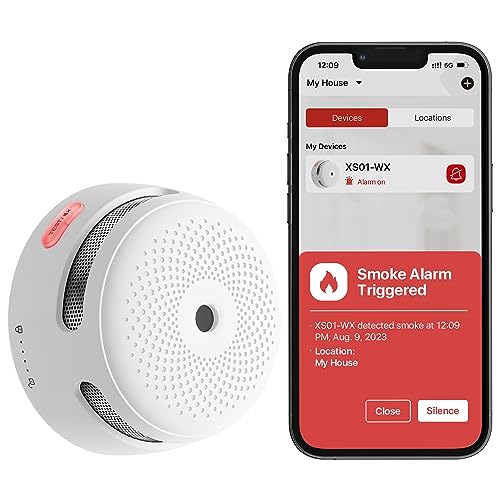 X-Sense Detector de Humo Wi-Fi Inteligente y Batería Reemplazable, Compatible con la Aplicación de X-Sense Home Security, Notificaciones en Tiempo Real, XS01-WX, 1 Pieza