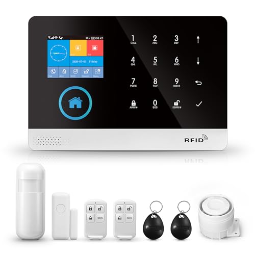 PGST Sistema de Alarma 2G gsm WiFi, Compatible con Control Remoto, Kit de Seguridad para el Hogar con Smart Life App 8Piezas, Sistema antirrobo Inalámbrico 120DB, Compatible con Alexa, Google Home