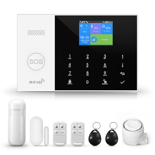 PGST Kit Sistema de Alarma Inteligente Wifi gsm(2G) para el hogar, Sirena 110 dB, Sensor Movimiento y Apertura de Puertas/Ventanas, Alarma sin cuotas, 2,4 GHz, Control Remoto a través de App