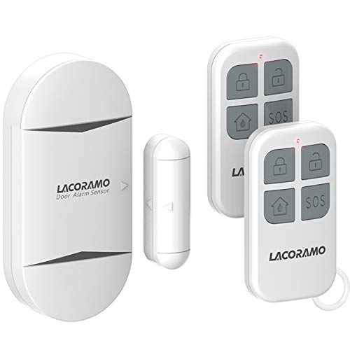 LACORAMO 130db Sensor de Alarma para Puertas y Ventanas con 2 Controle Remoto Campana de Apertura de Contacto magnético inalámbrico para niños,hogar,refrigerador,Tienda(1 Alarma 2 Controles