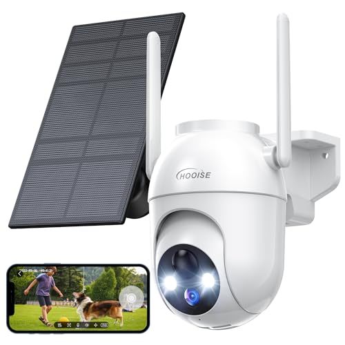 HOOISE Camara Vigilancia WIFI Exterior Solar - 2K Camaras de Vigilancia sin Cables 360° Camara Vigilancia Exterior Batería Camara de Seguridad Exterior con Detección Humana PIR y Visión Nocturna Color