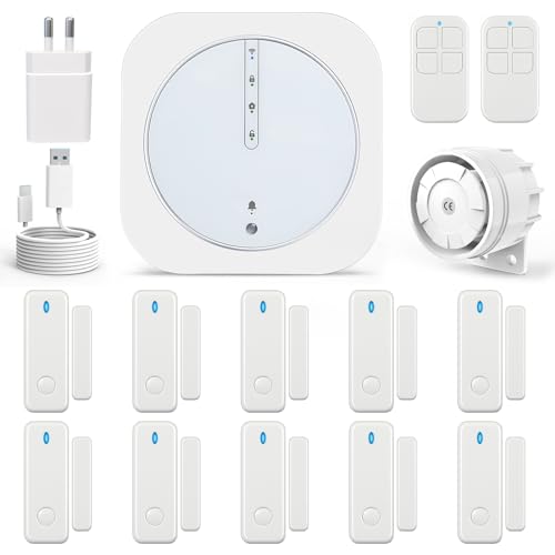 UMEIMA Alarmas para casa, Wi-Fi Sistema de Alarma, Kit Alarma con 16 Piezas: Hub, Sensores de Ventana, Control Remoto, Mando a Distancia para Garaje, Oficina (Wi-Fi 5GHz, 2,4GHz)