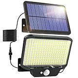 AOSTOK 【2023 Mejorado】 lámpara solar exterior con detector de movimiento,266 LEDs，1400LM，IP65 impermeable, ángulo de iluminación de 270°, con cable de 3m, Negro