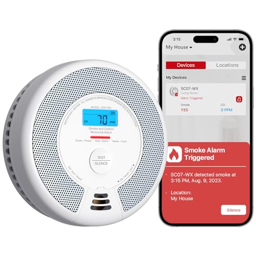 X-Sense Detector de Humo y monóxido de Carbono Wi-Fi con batería reemplazable, Detector Combinado Inteligente Compatible con la aplicación X-Sense Home Security, SC07-WX, 1-Pack