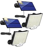 MPJ 106 LED, lámpara solar para exterior con detector de movimiento, IP65, resistente al agua, ángulo de iluminación de 120°, lámpara solar de pared para jardín con cable de 5 metros, 2 unidades